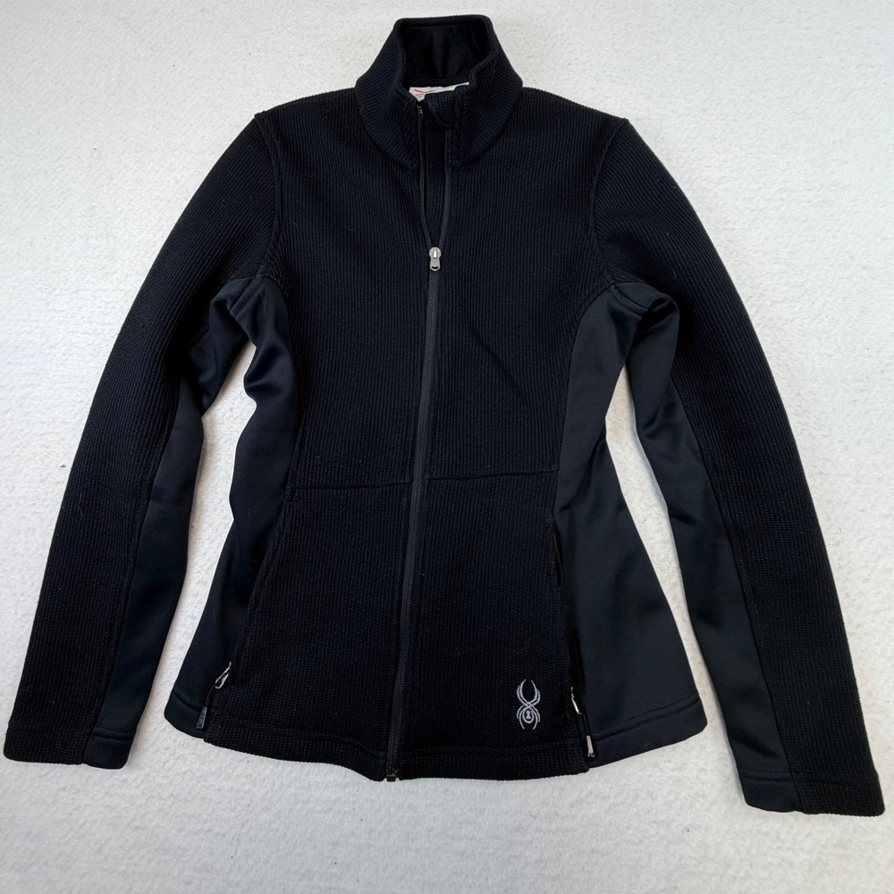 Spyder Core Sweater Womens Black Full Zip Knit Jacket Mock Neck Size M